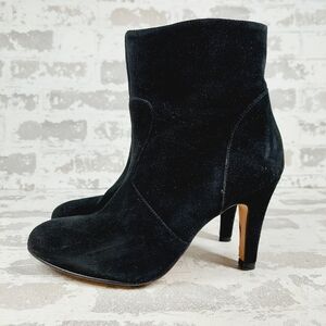 Massimo Matteo Black Suede Leather Slip On Side Zip Round Toe Ankle Boots M549